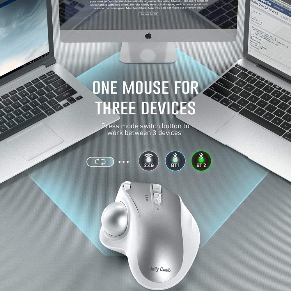 Bluetooth Trackball Mouse 3-Device Connection Ergonomic Wireless Mouse