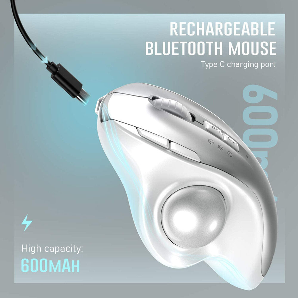 Bluetooth Trackball Mouse 3-Device Connection Ergonomic Wireless Mouse