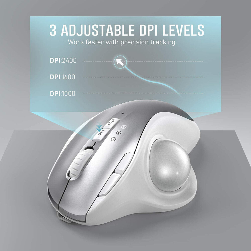 Bluetooth Trackball Mouse 3-Device Connection Ergonomic Wireless Mouse